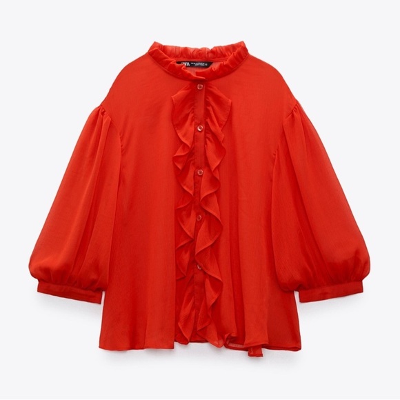 ZARA Semi-Sheer Blouse with Ruffles BNWT - Picture 3 of 3